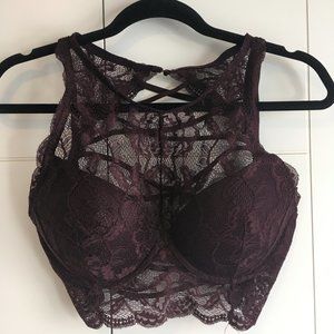 La Senza High Neck Lace Burgundy Bralette